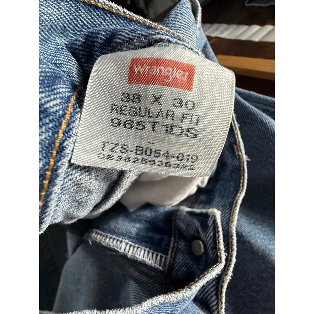 Wrangler Regular Fit Mens Jeans 38x30 Blue Denim‎ 965T1DS Mid Wash Straight Leg